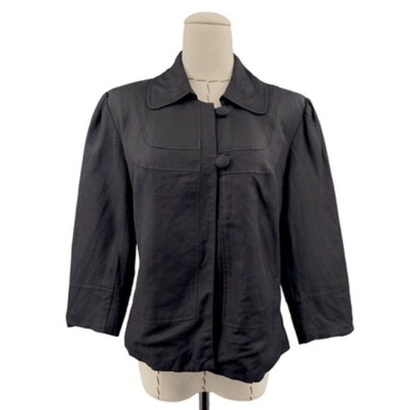Bob Mackie Studio Black Blazer Jacket 3/4 Sleeve Linen Rayon Women's Size 8 - Picture 1 of 9